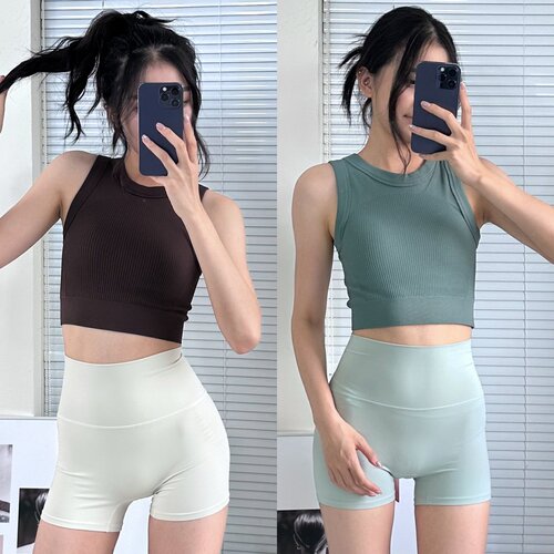 巨防震~弹力螺纹瑜伽背心外穿女固定杯户外运动Bra透气收副乳文胸