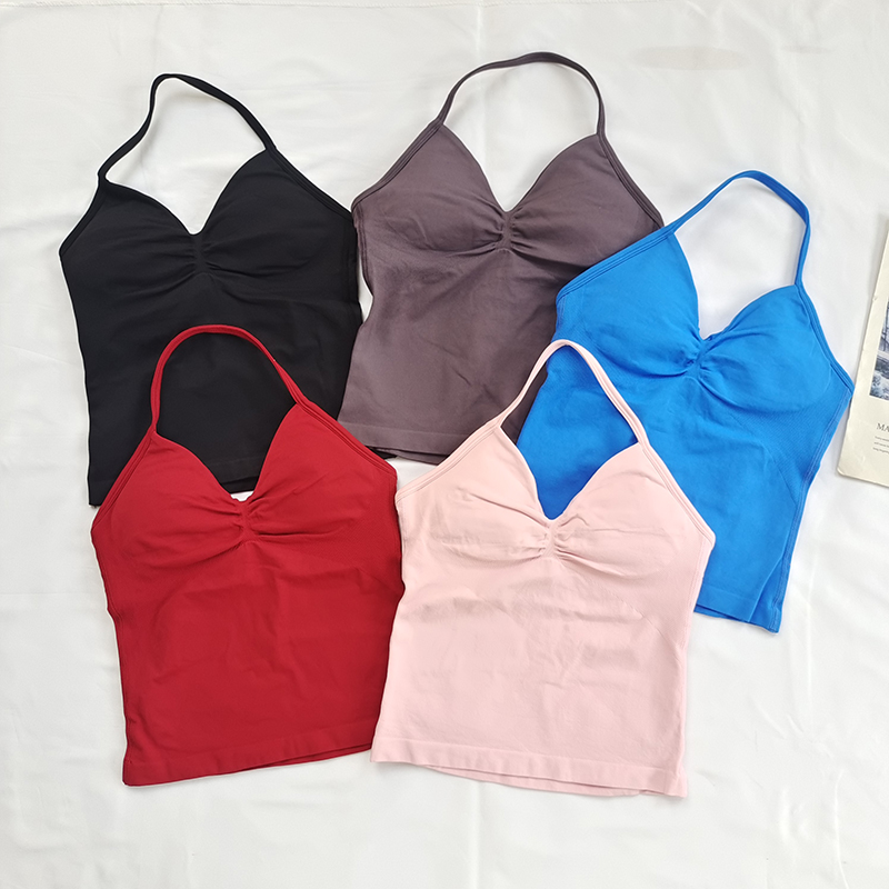 DF**露背运动文胸高强度带胸垫挂脖美背内衣女夏季瑜伽健身背心