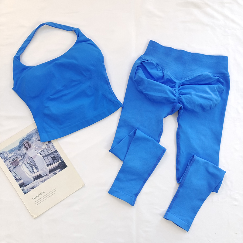 挂脖健身套装宽带长款美背祖国版DF*健身裤高腰提臀透气训练长裤