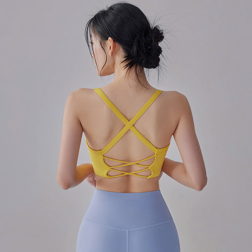 性感交叉美背固定一体杯运动内衣普拉提防震聚拢瑜伽背心训练文胸