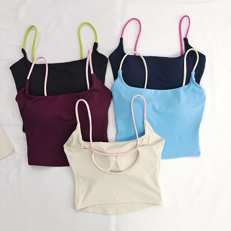 一体杯撞色瑜伽服背心女性感美背透气运动内衣细吊带健身上衣外穿