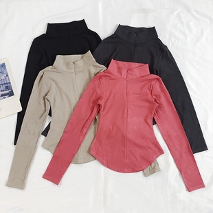 辣妹春秋款 紧身运动上衣内搭收腰显瘦健身服 立领半拉链瑜伽服长袖