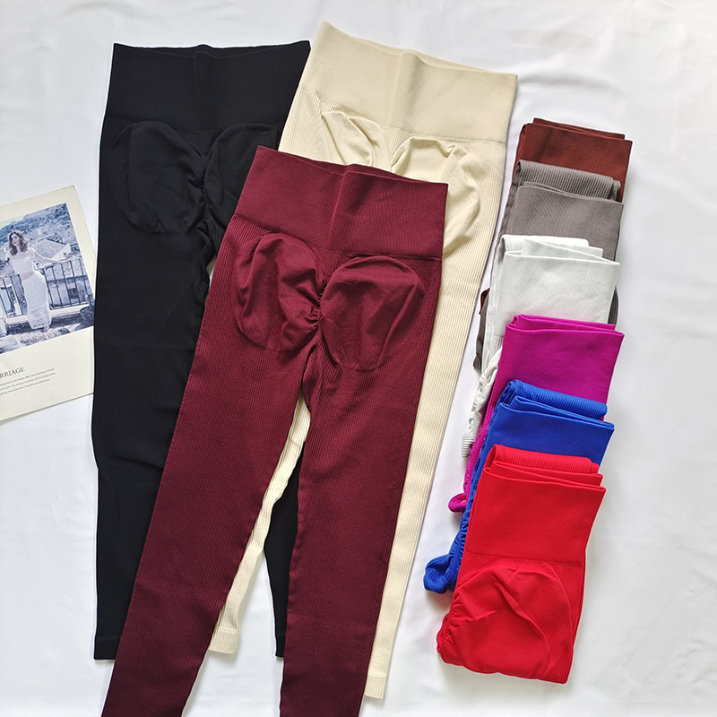 螺纹高腰健身裤加厚弹力透气紧身运动裤女蜜桃提臀瑜伽长裤秋冬款