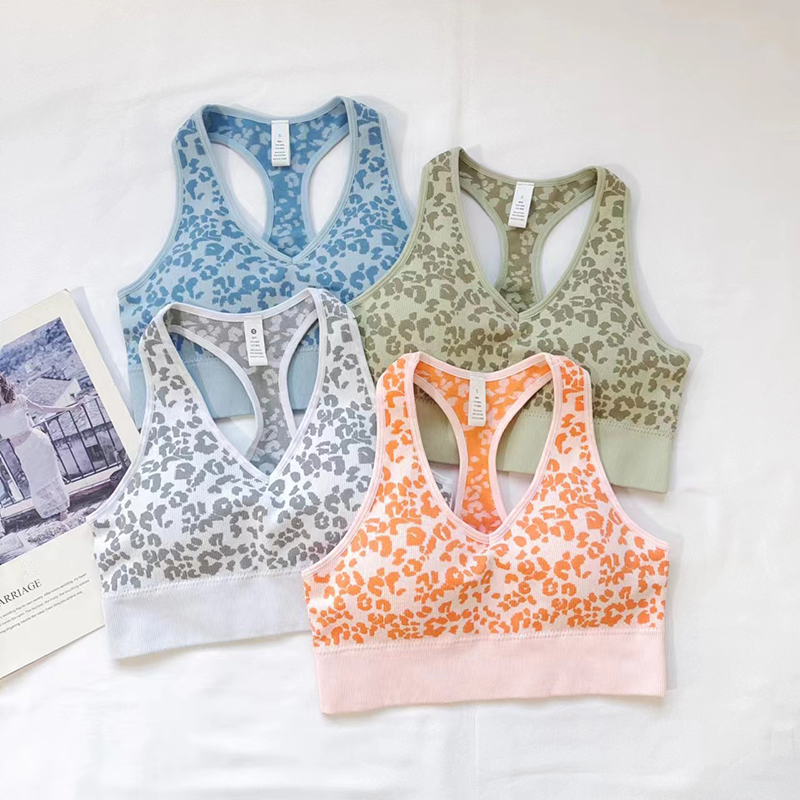 跑步防震豹纹背心式瑜伽文胸