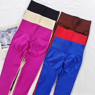 女蜜桃提臀瑜伽裤 保暖弹力透气紧身运动裤 螺纹高腰健身裤 秋冬长裤