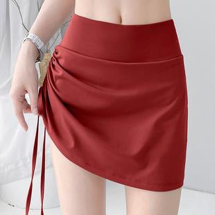 防走光瑜珈短裙抽绳包臀假两件新款 速干运动裙女 高腰收腹健身短裤