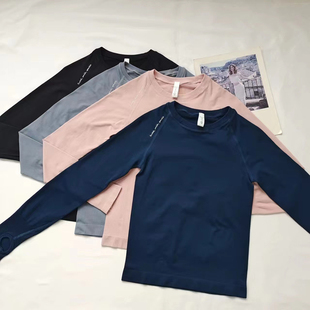 圆领字母基础款 T恤紧身显瘦器械健身速干高弹瑜伽服上衣 运动长袖