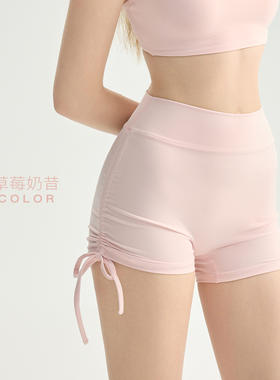 拉腿神器~抽绳褶皱瑜伽短裤女夏季提臀高腰健身短裤训练热裤速干