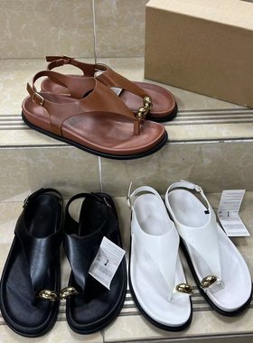 外贸百搭休闲金属戒指平底人字女凉鞋