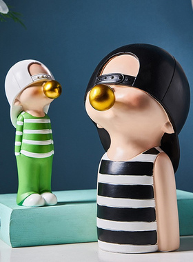 治愈系卡通吹泡泡糖女孩摆件电视柜轻奢可爱摆设儿童房装饰品礼物