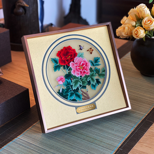 高颜值牡丹花刺绣摆件 高档升职退休离职适合送女领导的实用礼物