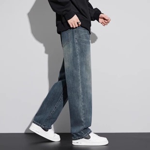 复古潮牌痞帅直筒宽松休闲裤 2026年新款 男秋冬新款 高街牛仔裤 美式