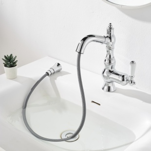 包邮抽拉洗头面盆跨境92铜材质水龙头洗手台下盆冷热浴室卫浴洁具