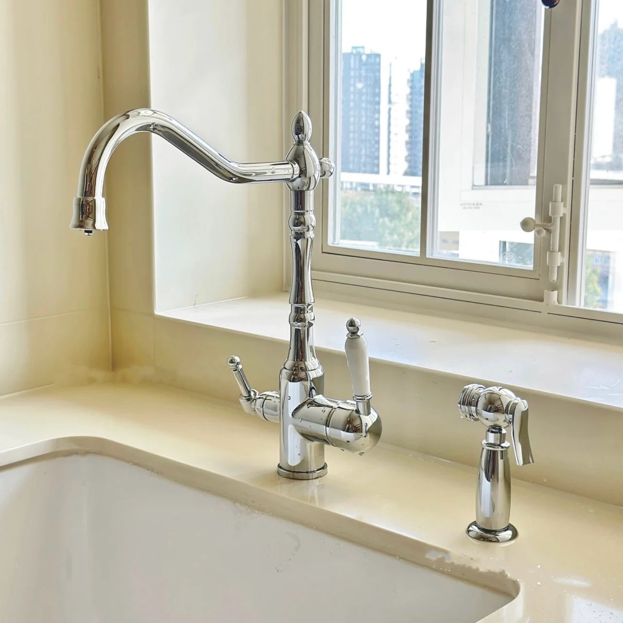 三合一净水115冷热玫瑰金铜经典冷热卫生间电镀浴室洗脸