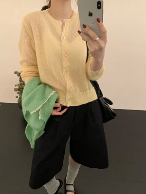 巨推荐韩系春薄款温柔氛围感拉满软糯马海毛蕾丝花边针织开衫5553