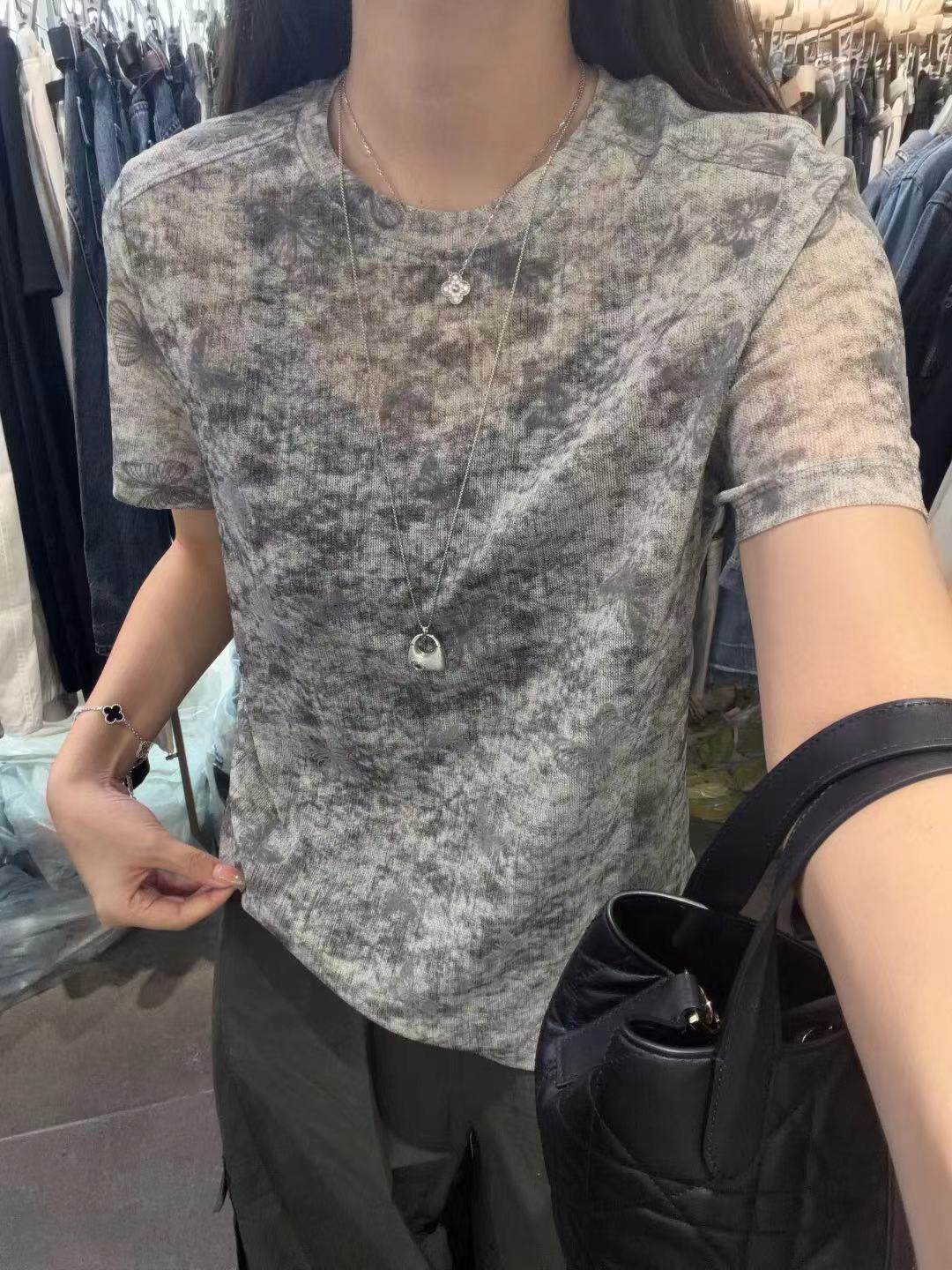 YZOY正品夏季新款复古扎染蝴蝶图案洋气百搭修身短袖T恤衫女69117