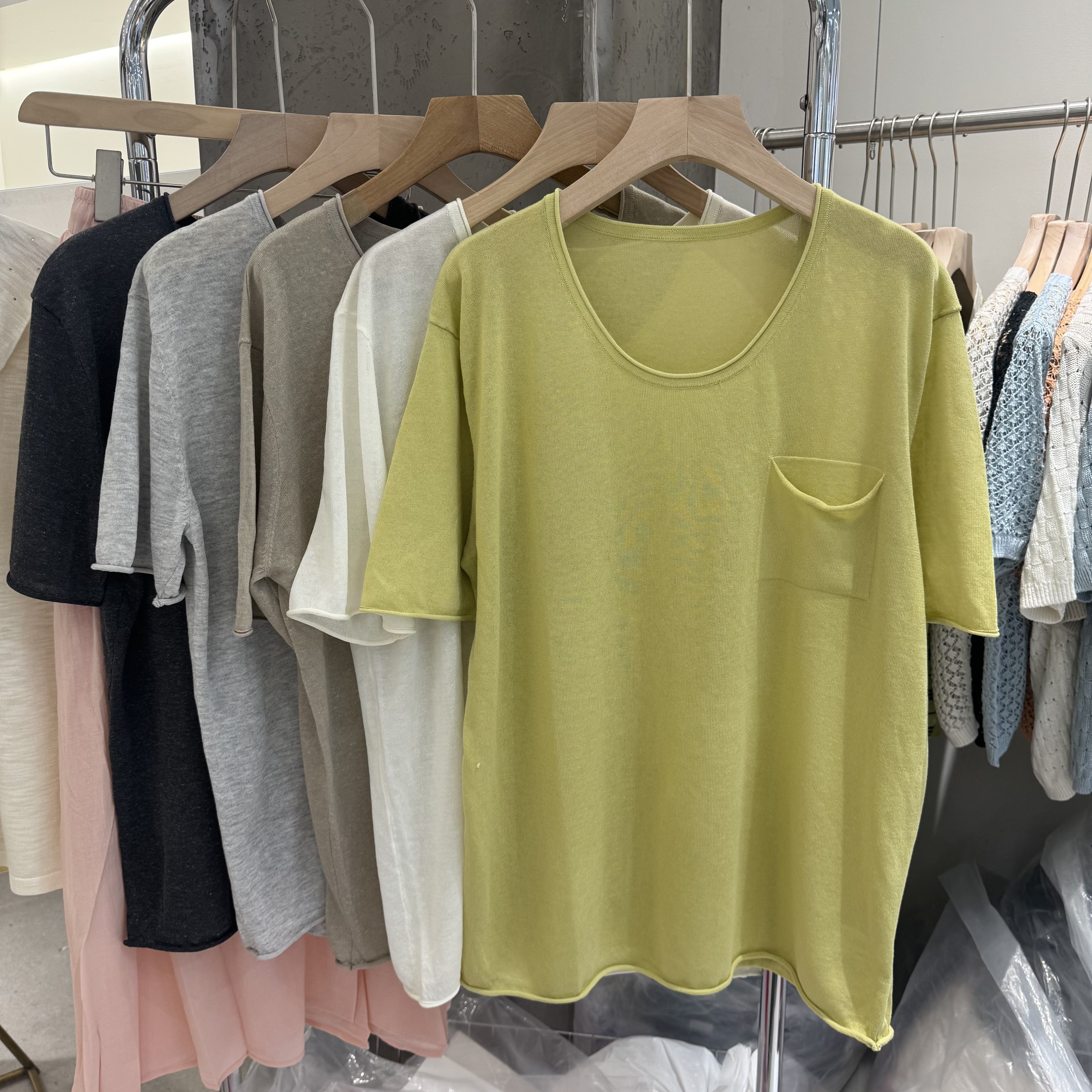 夏季薄款菠萝格镂空时髦圆领短袖简约百搭桑蚕丝和纸针织衫51665