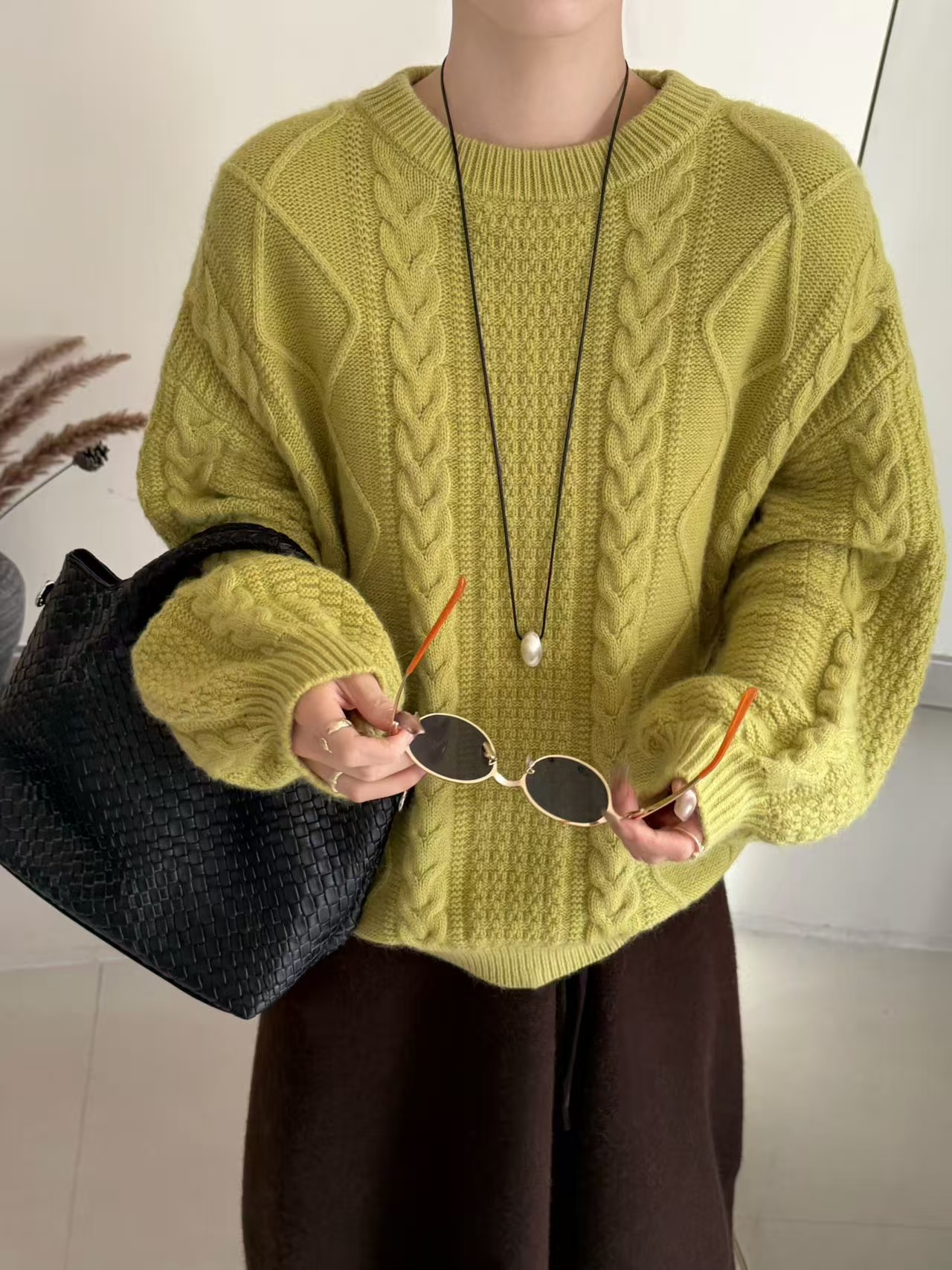 羊毛兔毛89122韩版圆领麻花百搭毛衣女秋冬时尚宽松显瘦针织衫潮