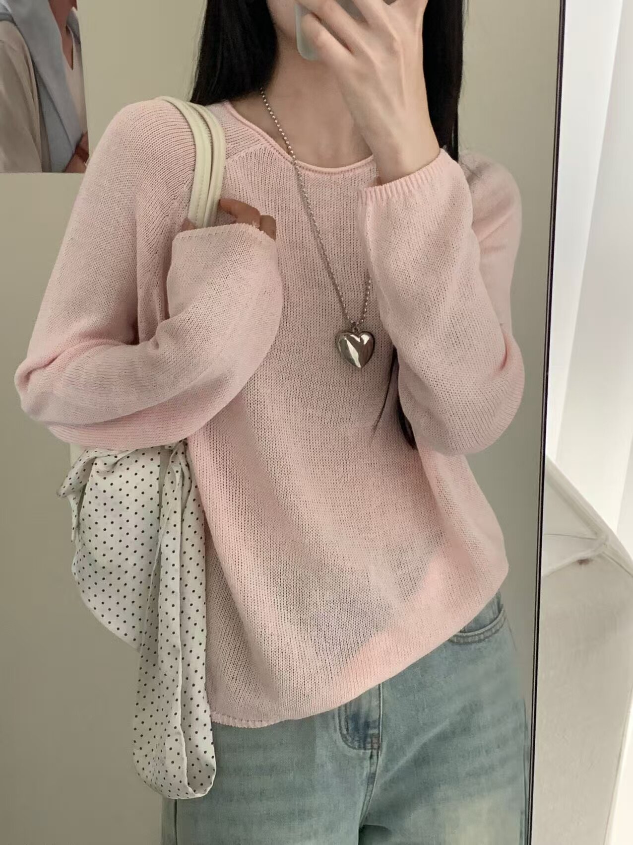 和纸纱6773韩范无缝圆领插肩长袖针织衫简约光版糖果色套头上衣女