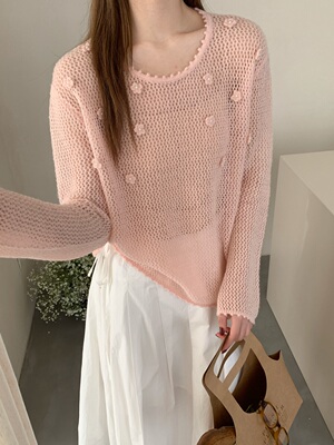 春款温柔风立体花朵镂空针织衫色甜美设计感宽松别致百搭上衣5299