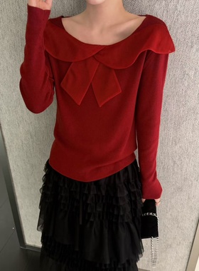 欧货39395设计感拼接网纱花边针织衫早春时尚气质设计感百搭毛衣