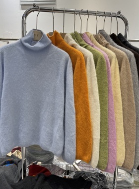 5217正品羊绒拉毛高领套头保暖毛衣女显瘦气质堆堆领羊毛毛针织衫