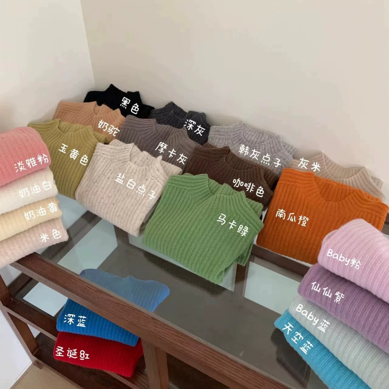 韩系秋冬高品半高领点纱瘦坑条气质简约无缝全羊毛女打底衫23010