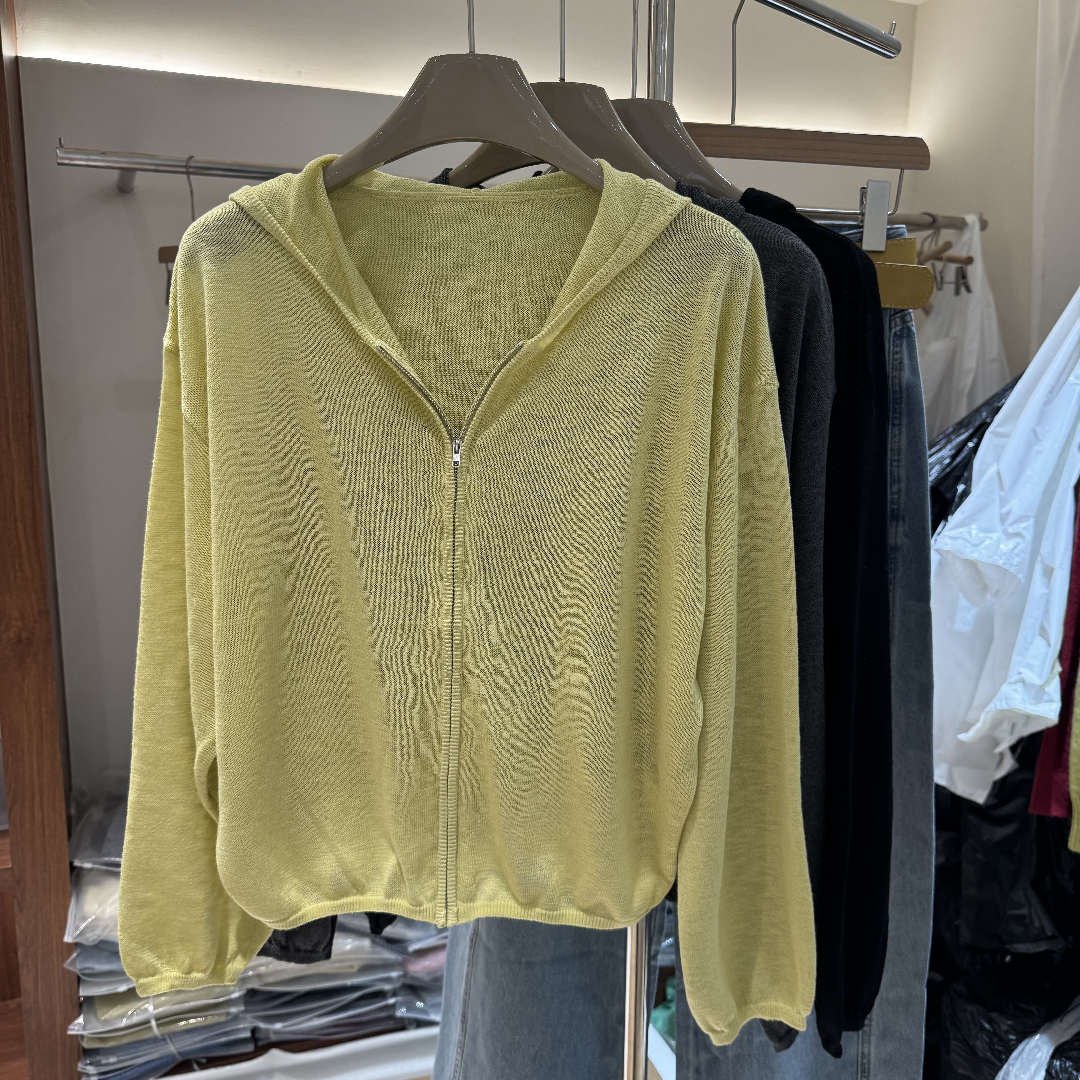 2026春新款慵懒风连帽拉链针织开衫女薄款防晒外套小众上衣30217