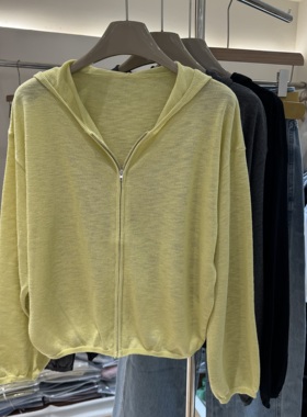 2026春新款慵懒风连帽拉链针织开衫女薄款防晒外套小众上衣30217