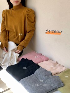 全羊毛6060法式洋气泡泡袖半高领打底衫时尚百搭显瘦针织气质毛衣