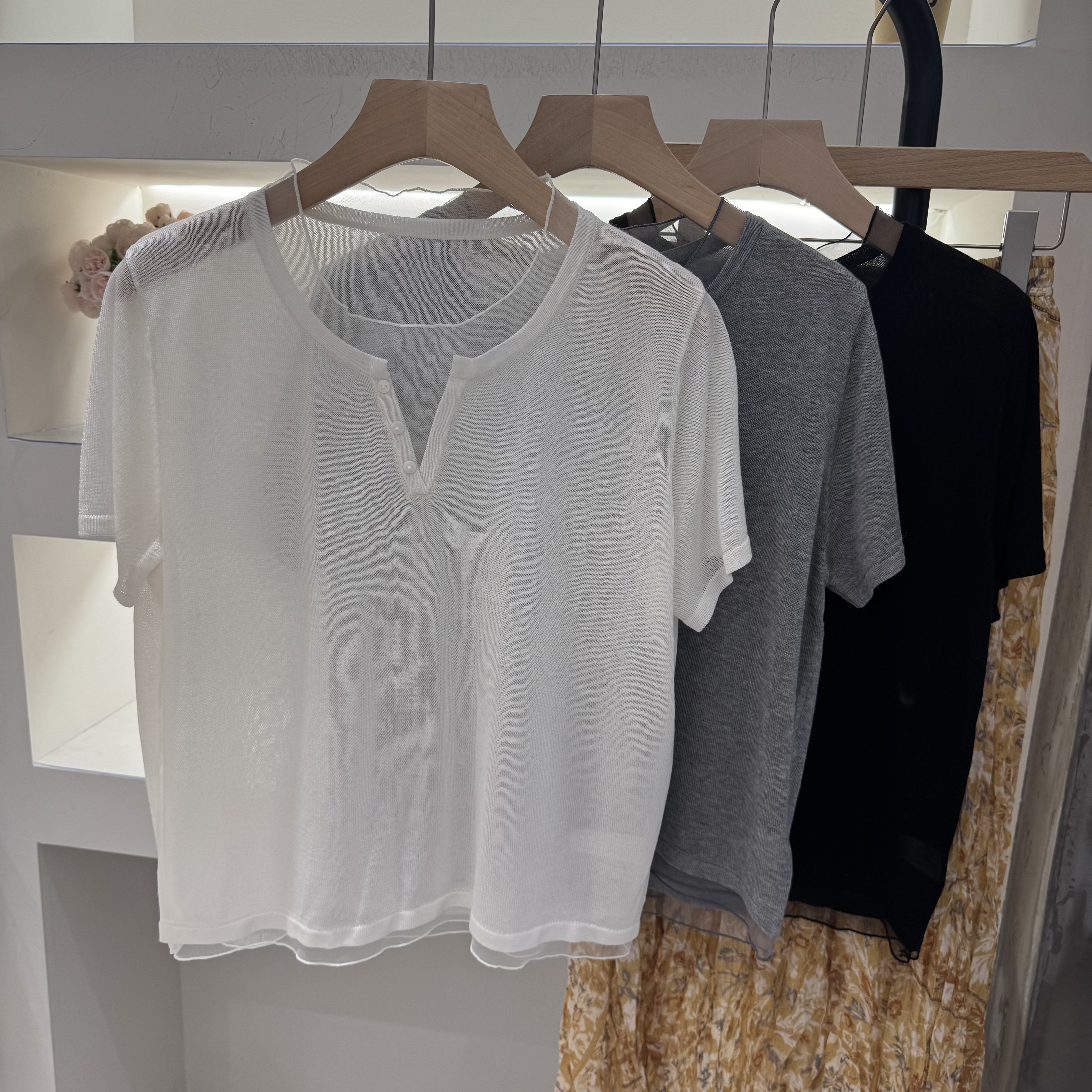 莱赛尔棉羊毛简约网纱拼接假两件短袖T恤2026夏百搭修身显瘦上衣