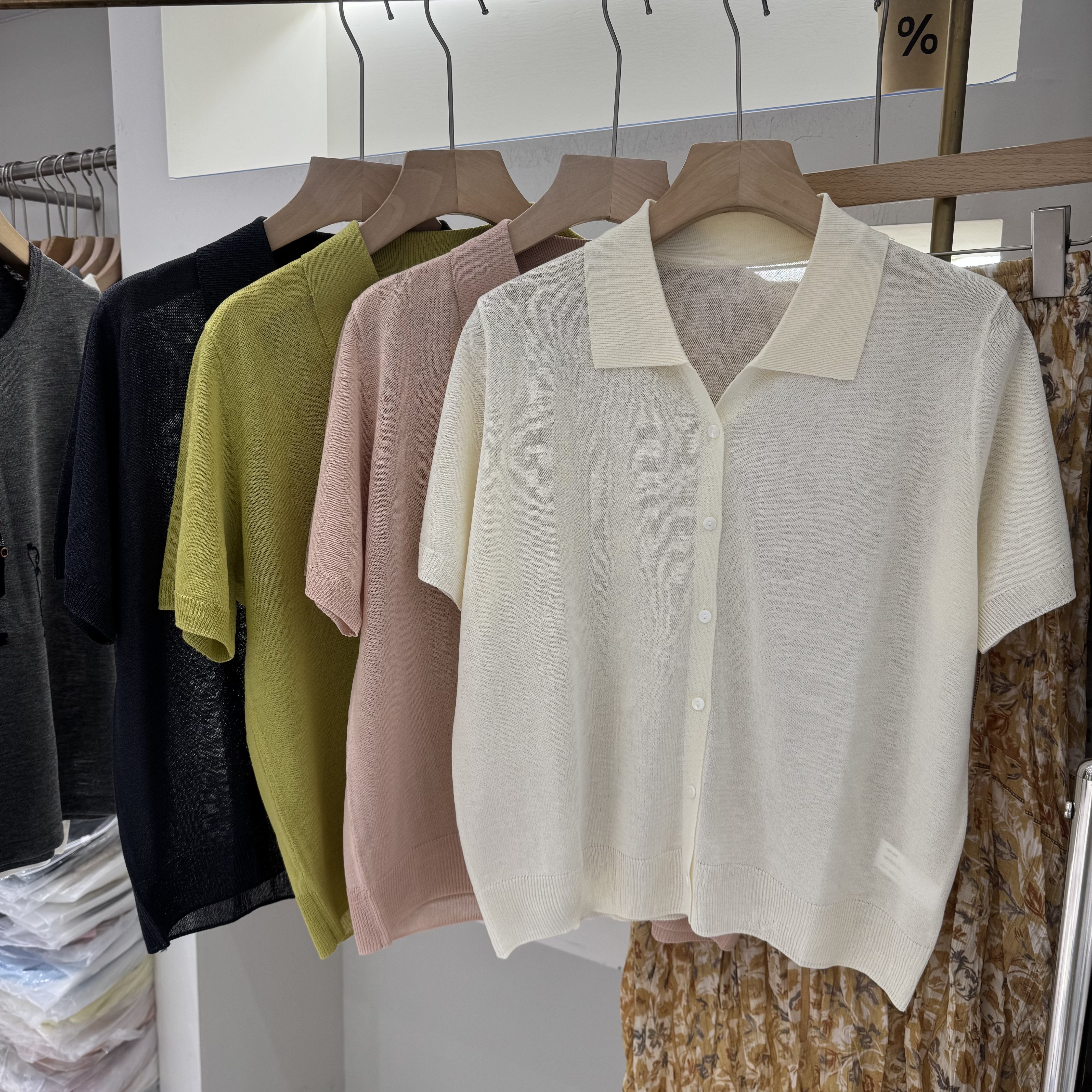 夏季薄款韩版时尚简约纯色百搭POLO翻领显瘦短袖亚麻针织开衫9932