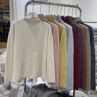 韩系设计感亮片纯色高领套头气质慵懒羊毛针织衫 新款 女 冬季 6052款