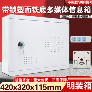 带锁塑料面板款多媒体信息箱壁挂家用弱电箱明装配电源排插集线箱
