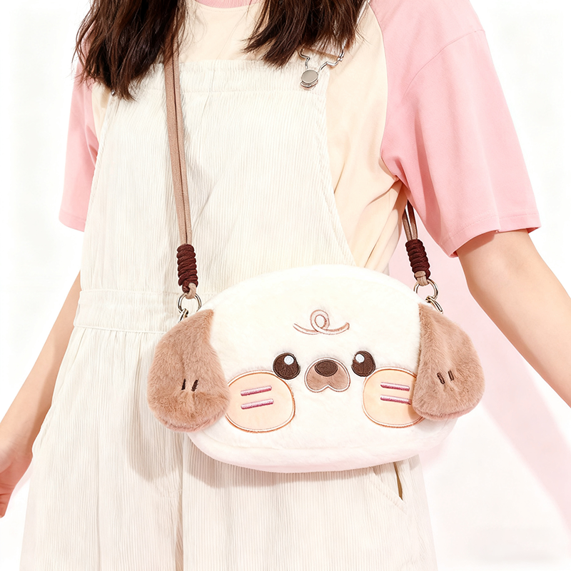BunStudio小众原创设计小卷眉狗狗卡通短毛毛绒斜挎学生手机女包