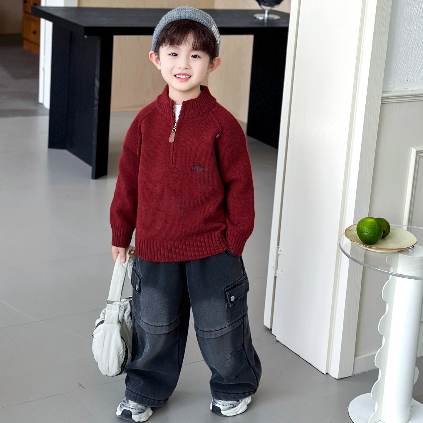 春秋冬韩版男童半拉链立领毛衣秋冬加厚针织衫中小童套头打底衫