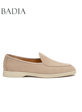 Badia男款比利乐福羊皮米色头层牛反绒皮软结构乐福鞋轻便透气