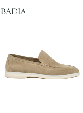 男款燕麦色头层牛反绒皮软结构无内里休闲乐福鞋天然橡胶底