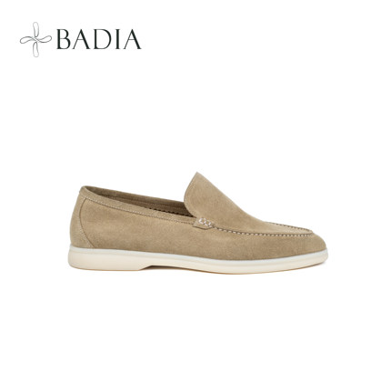 男款燕麦色头层牛反绒皮软结构无内里休闲乐福鞋天然橡胶底