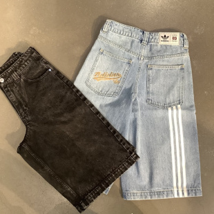 Adidas三叶草 男女运动休闲潮流牛仔水洗五分短裤 JX5004 JX5005