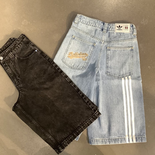 Adidas三叶草 男女运动休闲潮流牛仔水洗五分短裤 JX5004 JX5005