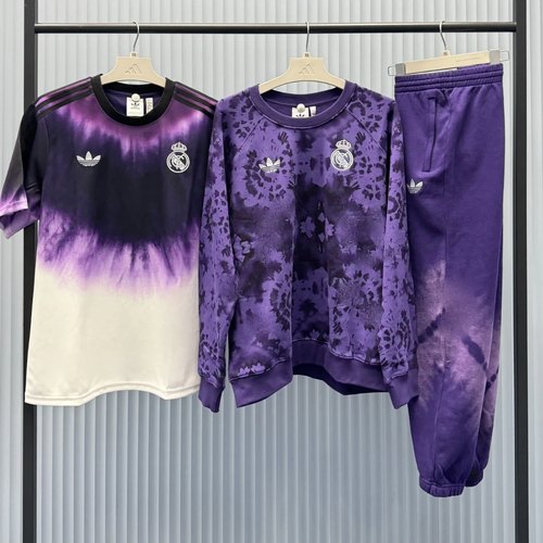 Adidas三叶草 皇马扎染运动潮流足球卫衣长裤球衣 JF2590 JM1103