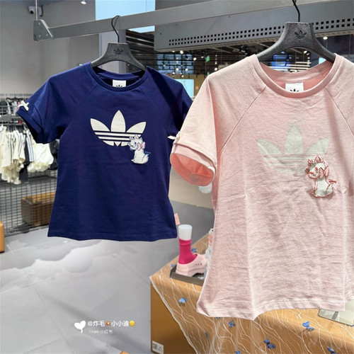 Adidas三叶草 女子运动休闲潮流玛丽猫联名短袖T恤 KC3096 KC3097