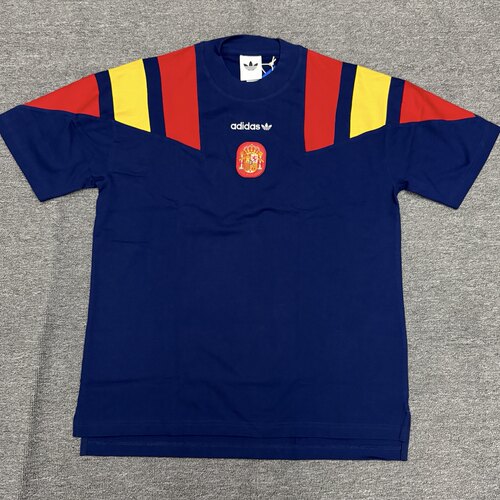 Adidas三叶草 西班牙队复古出场热身服运动足球短袖T恤 KG2574