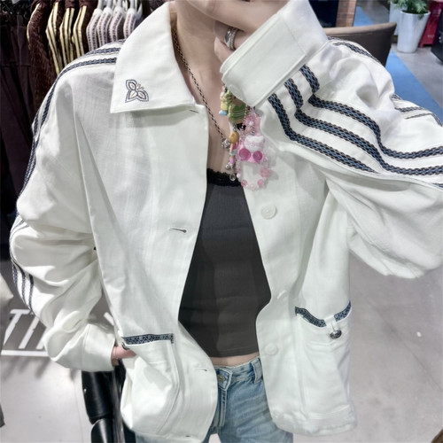 Adidas三叶草 男女运动休闲潮流刺绣民族风宽松夹克外套 KW5673