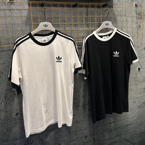 Adidas三叶草 男女运动休闲潮流经典三条纹短袖T恤 KB2459 KB2460