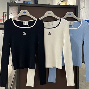 Adidas三叶草 女子运动休闲潮流针织衫修身长袖T恤 JM8052 JM8055
