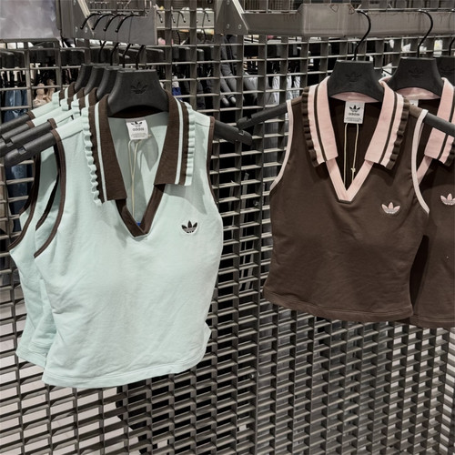 Adidas三叶草 女子休闲潮流刺绣针织POLO领背心 KX6885 KX6896