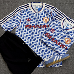 Adidas三叶草 曼联91-92赛季复古客场运动足球球衣 JM5495 JM5498