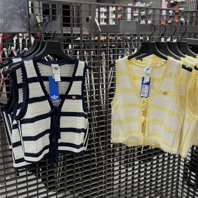 Adidas三叶草 女子休闲潮流针织镂空开衫马甲背心 KX0703 KX0704